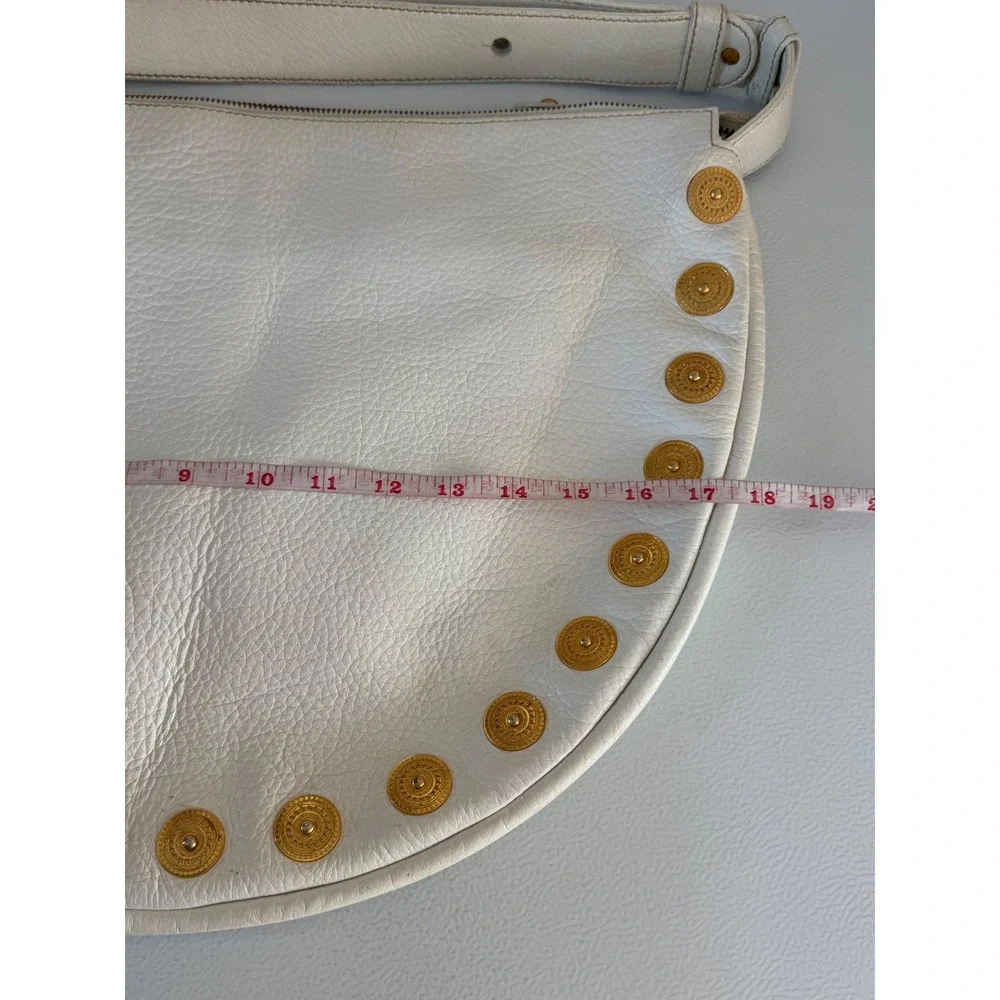 Maxx‎ New York pebbled leather hobo bag white gold coin studs boho western
